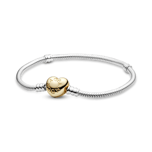Brazalete Pandora Moments Cadena de Serpiente con Broche de Corazón Dorado
