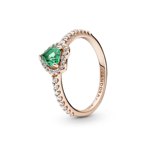 Anillo Corazón Brillante Verde Elevado