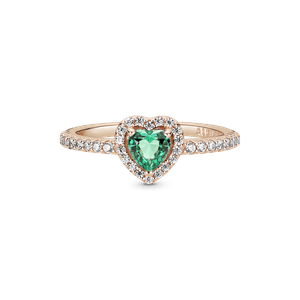 Anillo Corazón Brillante Verde Elevado