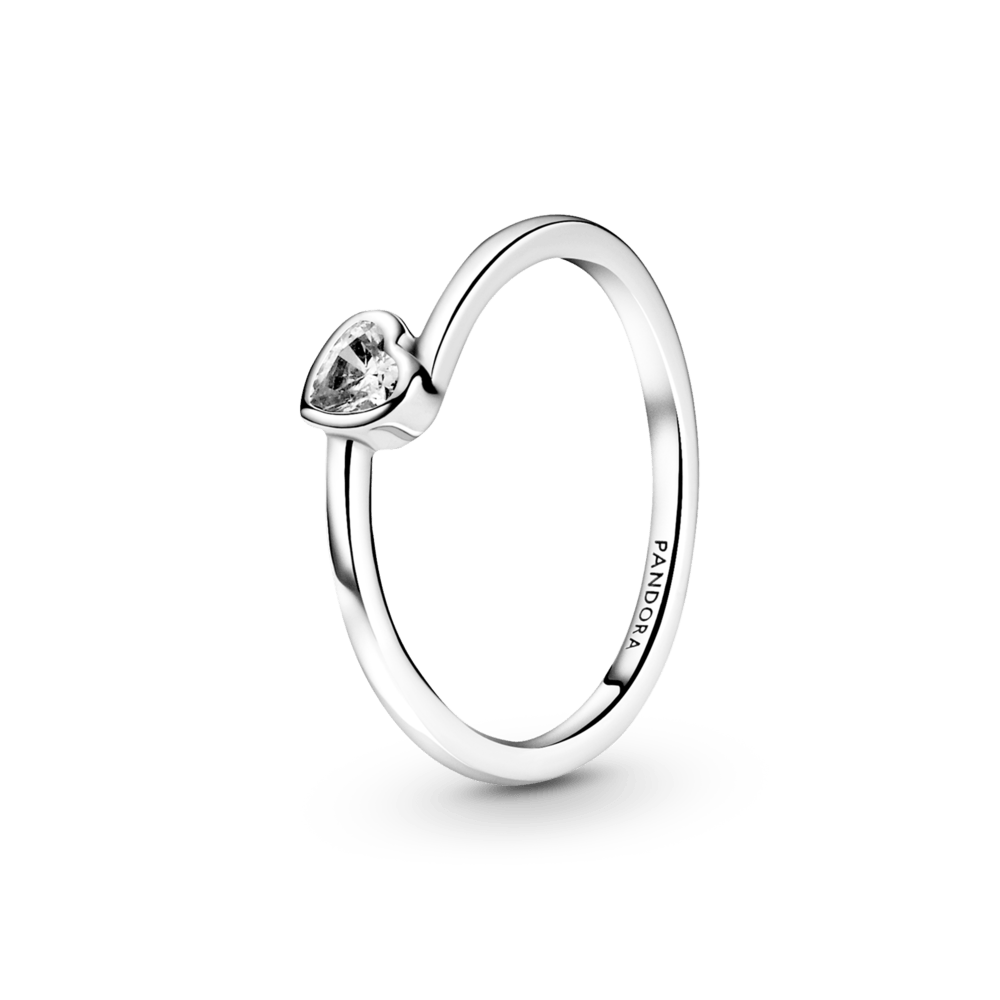 Anillo Solitario Corazón Inclinado Transparente Pandora Colombia