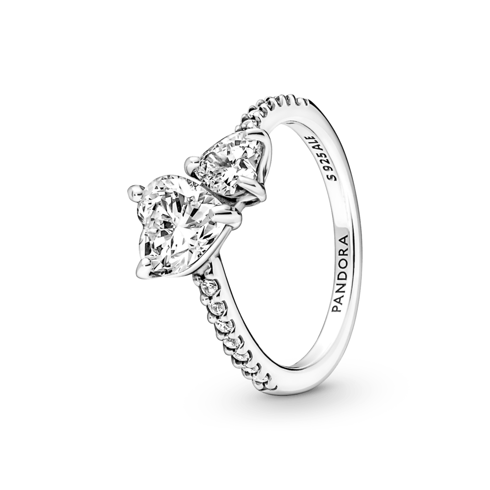 Anillo Reluciente Corazón Doble Plata