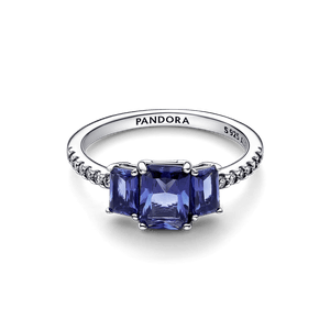 Anillo Reluciente con Tres Piedras Rectangulares Azules