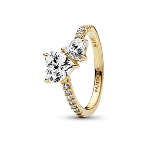 Anillo Reluciente Corazón Doble Dorado