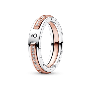 Anillo Logo y Pavé en Dos Tonos Pandora Signature Recubrimiento en Oro Rosa de 14k