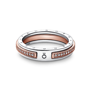 Anillo Logo y Pavé en Dos Tonos Pandora Signature Recubrimiento en Oro Rosa de 14k