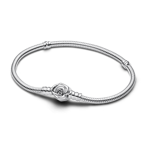 Brazalete Pandora Moments Cadena de Serpiente con Cierre Rosa Floreciendo
