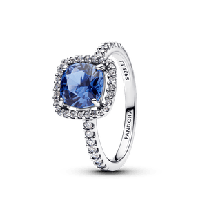 Anillo Declaración Halo Cuadrado Azul Brillante