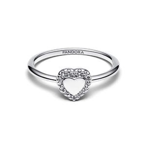 Anillo Halo y Corazón  Plateado