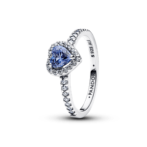 Anillo Corazón Elevado Reluciente Azul