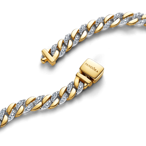 Brazalete de Cadena Cubana de Dos Tonos en Pavé